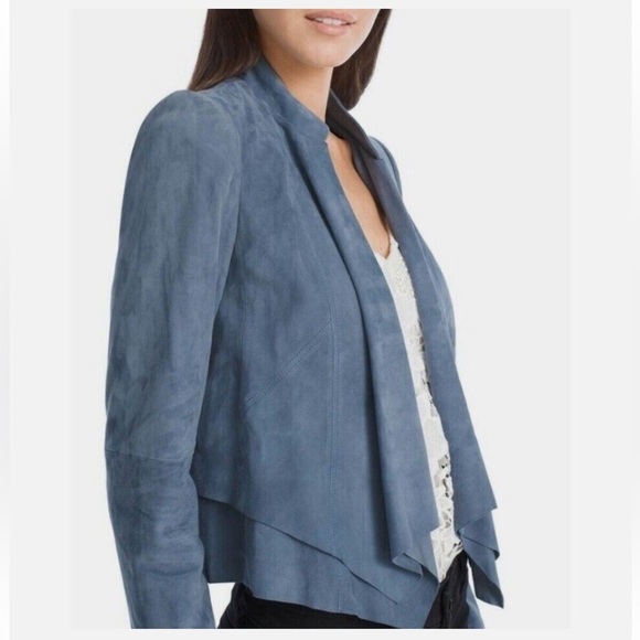 WHBM Light Blue Open Drape Front Suede Jacket- size Small - Picture 5 of 5